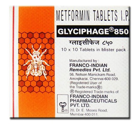 Diabetes Glyciphage 850 mg Glucophage Franco-Indian Pharmaceuticals